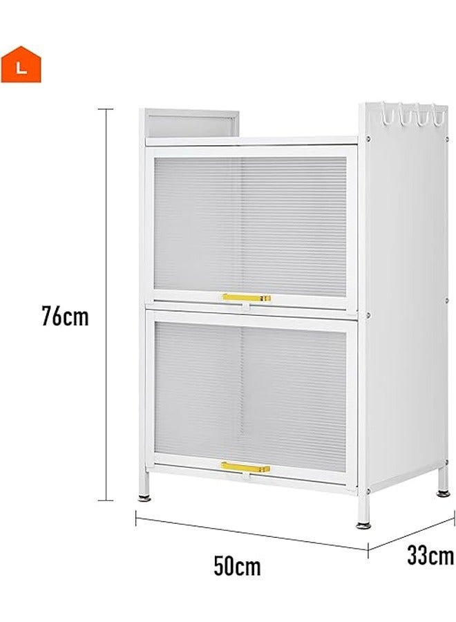 LAWAZIM Modern Storage Cabinet -2 Tier White- Sleek Design Space-Saving Storage Organizer with Easy-to-clean Sturdy Shelves Racks Drawers and Doors- for Office Livingroom Bedroom Kitchen Organization - Image 2