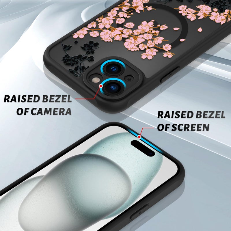 OOK Case for iPhone 15 6.1 Inch (Compatible with MagSafe) Floral Flowers Design Translucent Phone Cover Soft TPU + Hard PC Anti-Scratch Shockproof Magnetic Cute Case for Women - Pink - Image 3