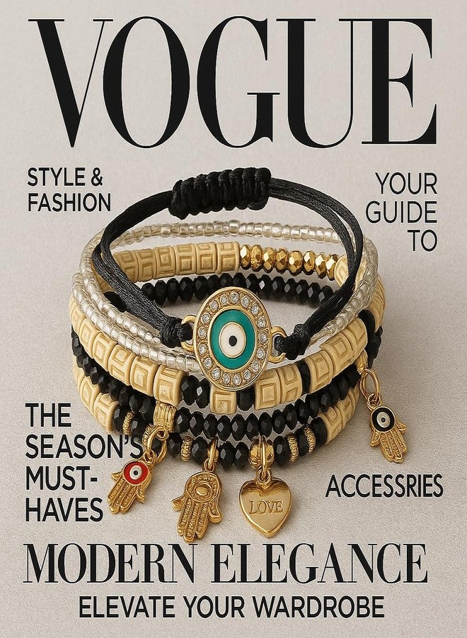 VIEN 6pcs Retro Bohemian Beaded Eye Bracelets Handmade Multi Layered Exquisite Bracelets Charms Woven Bracelet Set for Women - Image 5