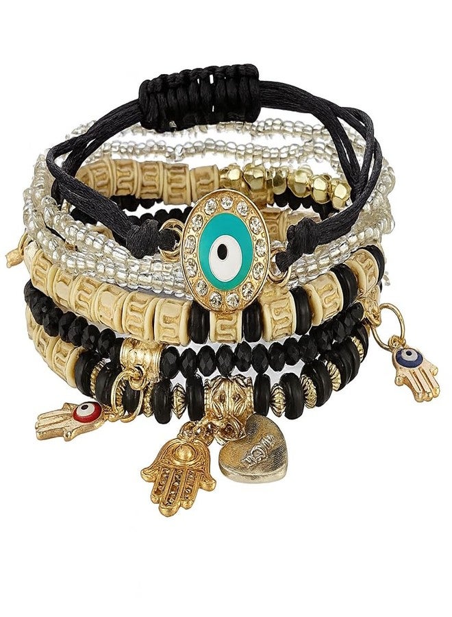 VIEN 6pcs Retro Bohemian Beaded Eye Bracelets Handmade Multi Layered Exquisite Bracelets Charms Woven Bracelet Set for Women - Image 1