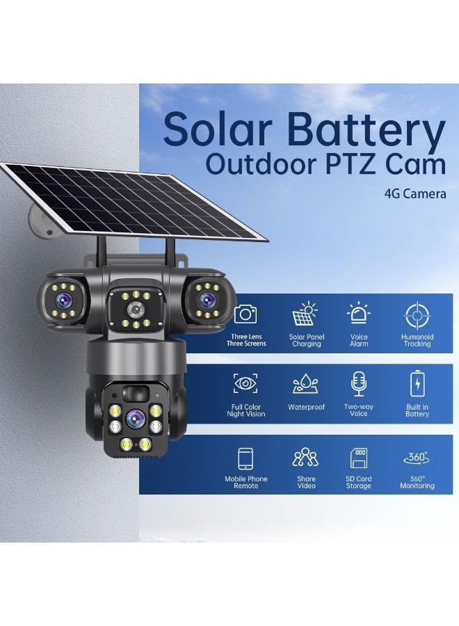 SUPER 5 12MP 3 Lens 3 Screens 4G Sim Solar Camera Outdoor Surveillance Wireless Cctv PTZ IP66 Security Solar Panel Cameras V380 - Image 2