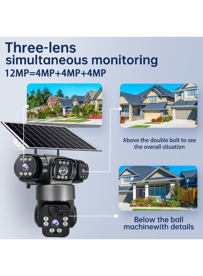 SUPER 5 12MP 3 Lens 3 Screens 4G Sim Solar Camera Outdoor Surveillance Wireless Cctv PTZ IP66 Security Solar Panel Cameras V380 - Image 5