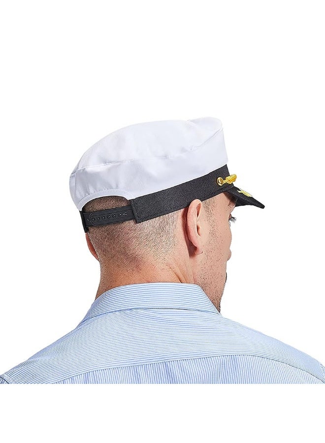 Soochat Captain Hat Nautical Sailor Skipper Hat Ship Yacht Boat Sailor Navy Marine Admiral Hat for Halloween Costume Accessory (White) - Image 2