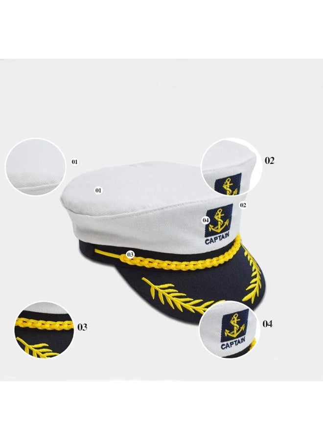 Soochat Captain Hat Nautical Sailor Skipper Hat Ship Yacht Boat Sailor Navy Marine Admiral Hat for Halloween Costume Accessory (White) - Image 3