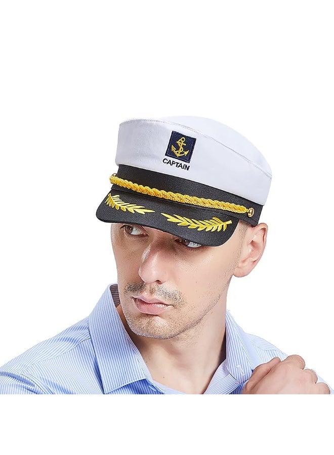 Soochat Captain Hat Nautical Sailor Skipper Hat Ship Yacht Boat Sailor Navy Marine Admiral Hat for Halloween Costume Accessory (White) - Image 5