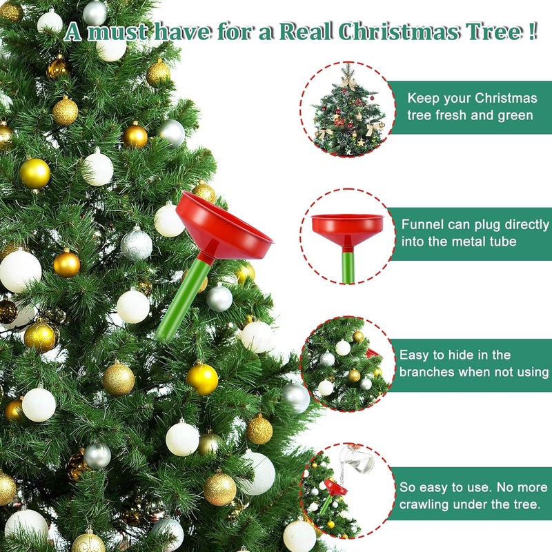 Emsiok 2Sets 47Inch Christmas Tree Watering Funnel, Wide Spout Christmas Tree Funnel Watering System with Green Stainless Steel Tubes Xmas Tree Watering Device Plant Watering Tool for Indoor Outdoor Plants - Image 3