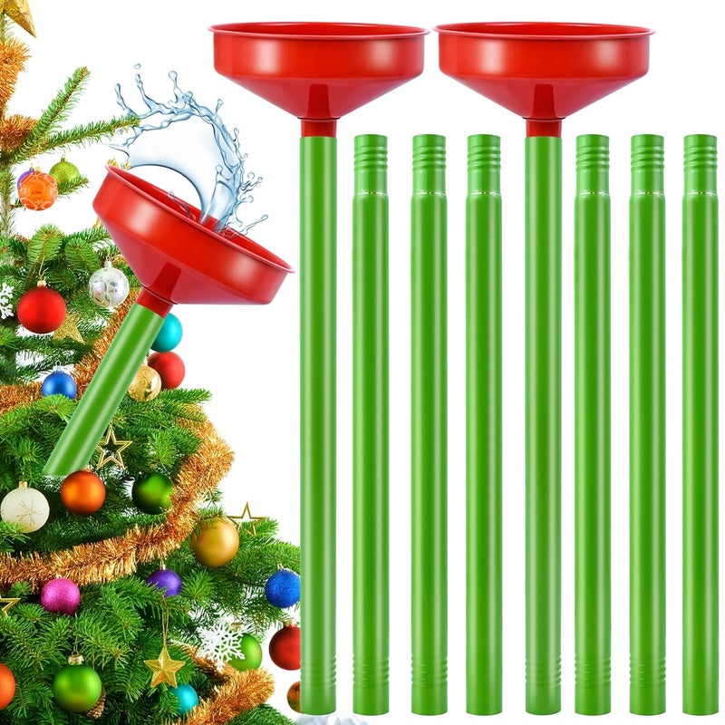 Emsiok 2Sets 47Inch Christmas Tree Watering Funnel, Wide Spout Christmas Tree Funnel Watering System with Green Stainless Steel Tubes Xmas Tree Watering Device Plant Watering Tool for Indoor Outdoor Plants - Image 1