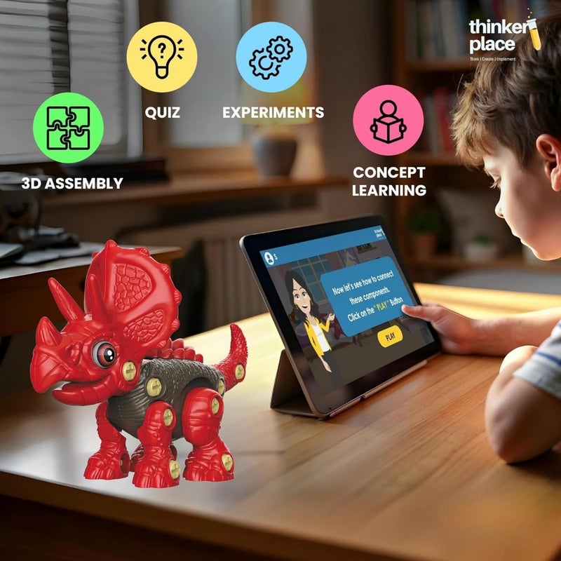 ThinkerPlace Large DIY Triceratops Dinosaur Kit with Motor Play | Learn About Motors | Take Apart Dinosaur Toys | Build, Play & Learn | STEM Educational Toy for Kids Age 4+ | Science & Learning Toy - Image 3