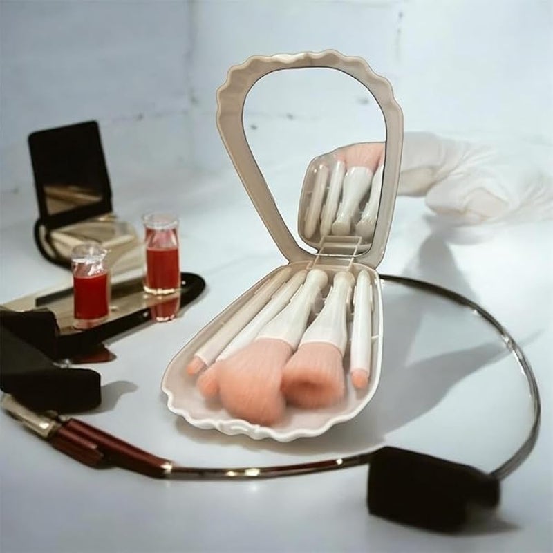 Seashell Makeup Brush Set with Mirror – Multicolor Beauty Tool for Powder, Lipstick, Eyeshadow & Cream | Professional & Travel-Friendly Brush Set - Image 3