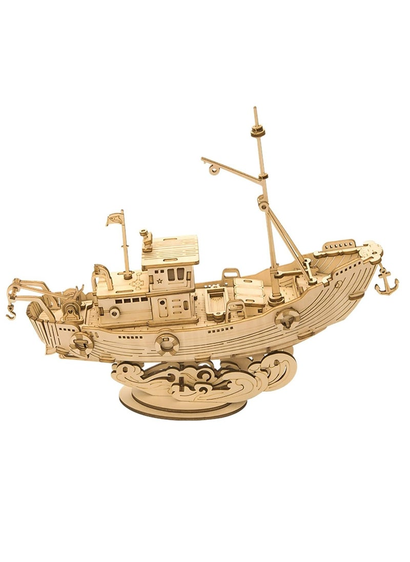 Robotime Rolife Fishing Ship Model 3D Wooden Puzzle TG308, 3D Wooden Puzzles for Adults/Teens, Creative Home Decor, Unique Gift for Craft Hobby Adults/Teens  - Image 1