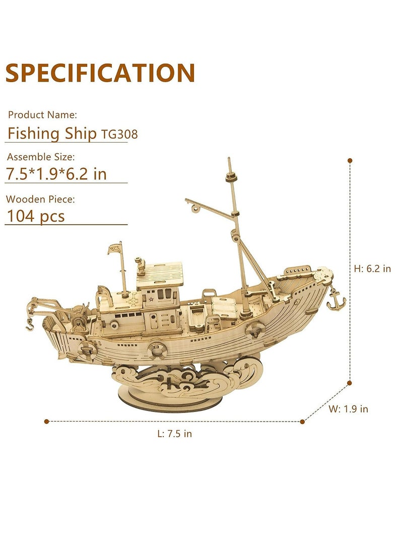 Robotime Rolife Fishing Ship Model 3D Wooden Puzzle TG308, 3D Wooden Puzzles for Adults/Teens, Creative Home Decor, Unique Gift for Craft Hobby Adults/Teens  - Image 2