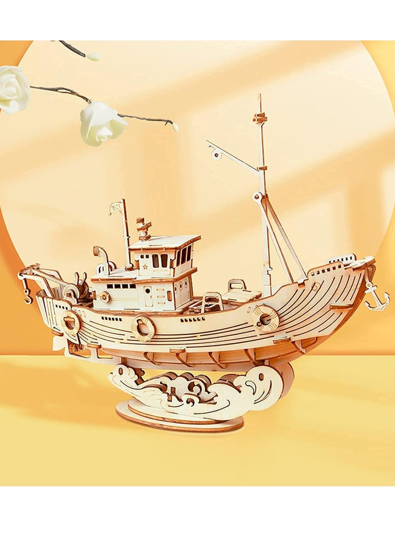 Robotime Rolife Fishing Ship Model 3D Wooden Puzzle TG308, 3D Wooden Puzzles for Adults/Teens, Creative Home Decor, Unique Gift for Craft Hobby Adults/Teens  - Image 5