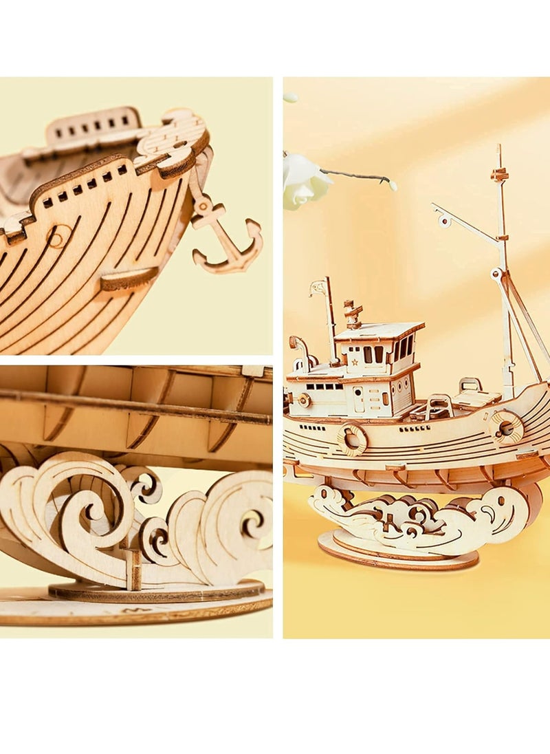 Robotime Rolife Fishing Ship Model 3D Wooden Puzzle TG308, 3D Wooden Puzzles for Adults/Teens, Creative Home Decor, Unique Gift for Craft Hobby Adults/Teens  - Image 4