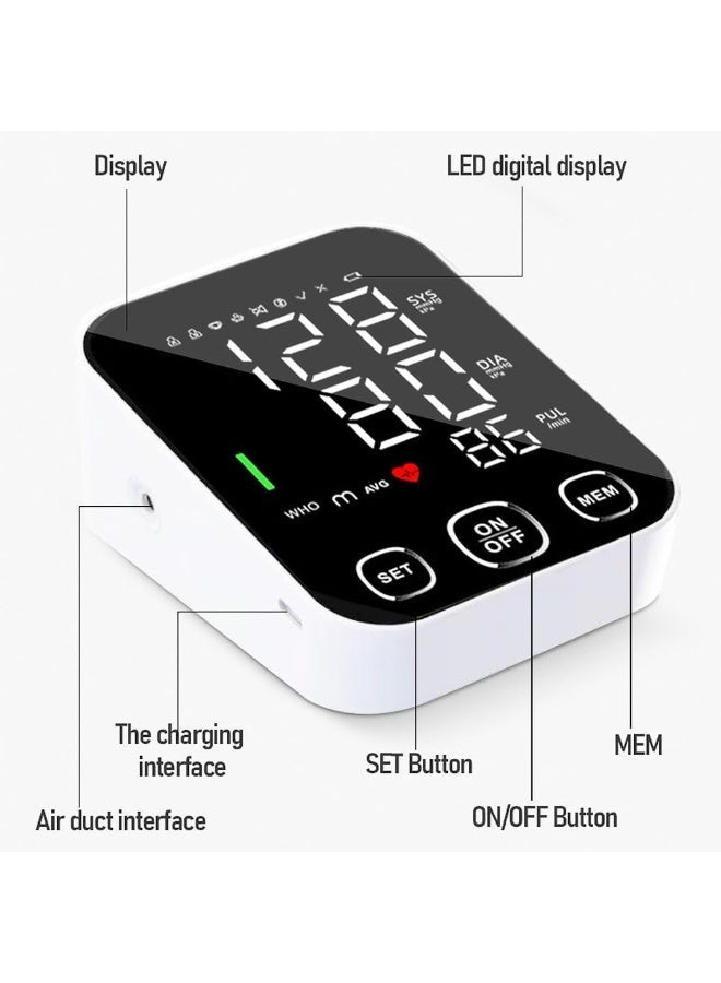 HUMJO Large LCD Blood Pressure Monitor with Voice Broadcast and Display Background Light,Home Use Full-Automatic Upper Arm Electronic BP Machine One-Click Use,2 people Memory Function - Image 4