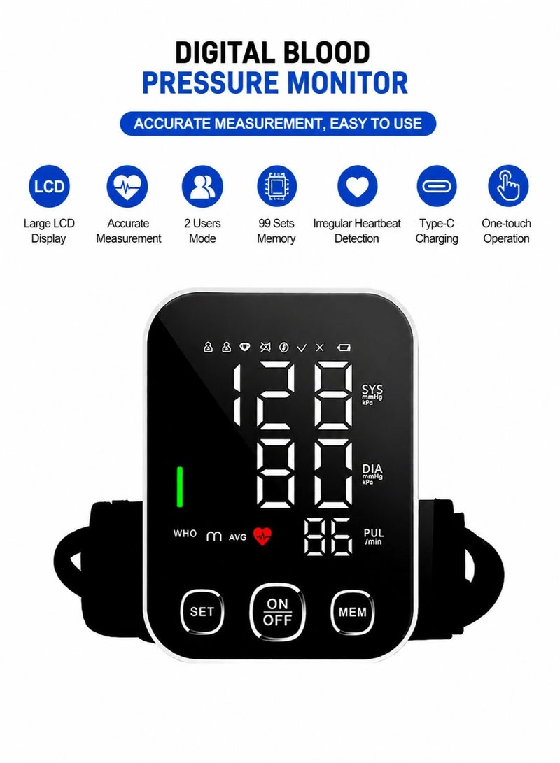 HUMJO Large LCD Blood Pressure Monitor with Voice Broadcast and Display Background Light,Home Use Full-Automatic Upper Arm Electronic BP Machine One-Click Use,2 people Memory Function - Image 1