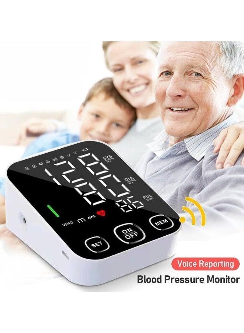 HUMJO Large LCD Blood Pressure Monitor with Voice Broadcast and Display Background Light,Home Use Full-Automatic Upper Arm Electronic BP Machine One-Click Use,2 people Memory Function - Image 2