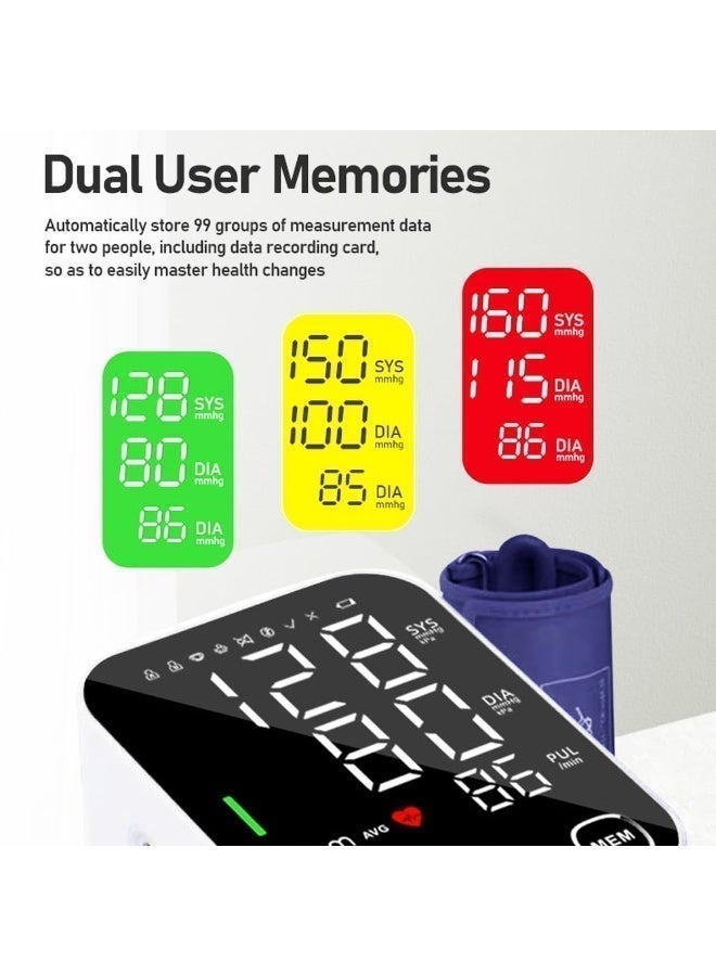 HUMJO Large LCD Blood Pressure Monitor with Voice Broadcast and Display Background Light,Home Use Full-Automatic Upper Arm Electronic BP Machine One-Click Use,2 people Memory Function - Image 3