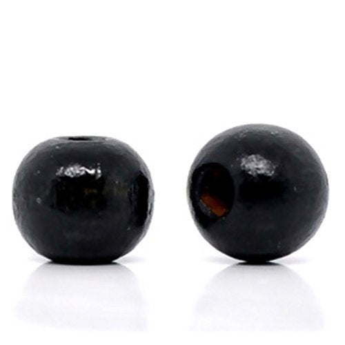 Craft Making Shop Round Wood Beads 10mm x 9mm Diameter with 3mm Hole, Black, 600 - Image 1
