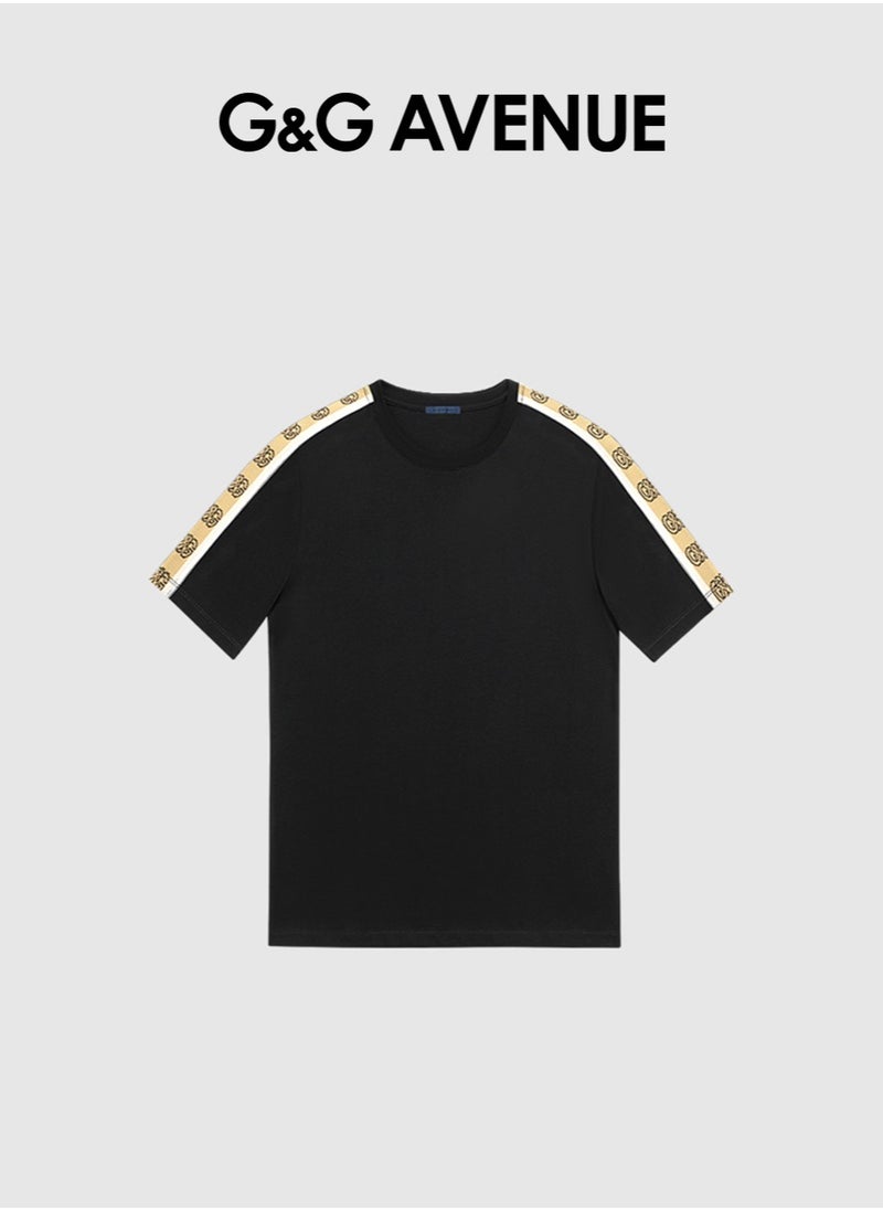 G&G AVENUE - Oversized Unisex Summer Short Sleeve T-shirt Couple Style Spliced Ribbon Bottom Shirt Drop Shoulder Top Heavy cotton fabric - Image 1