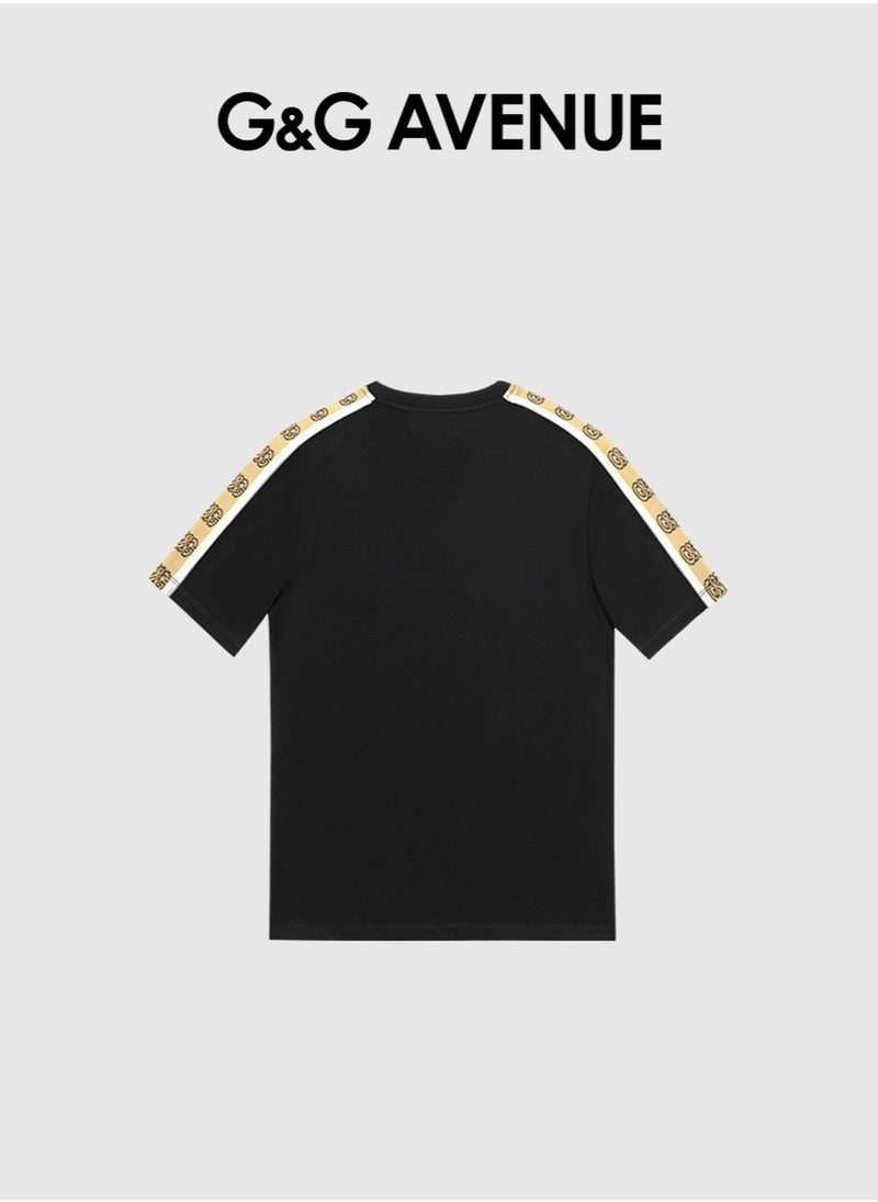 G&G AVENUE - Oversized Unisex Summer Short Sleeve T-shirt Couple Style Spliced Ribbon Bottom Shirt Drop Shoulder Top Heavy cotton fabric - Image 1