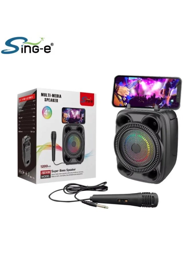 سينجي سبيكر محمول متعدد الوسائط مع مايكروفون وإضاءة LED، بطارية 1200 مللي أمبير، صوت قوي جهير، موديل ZQS1498 - Image 1