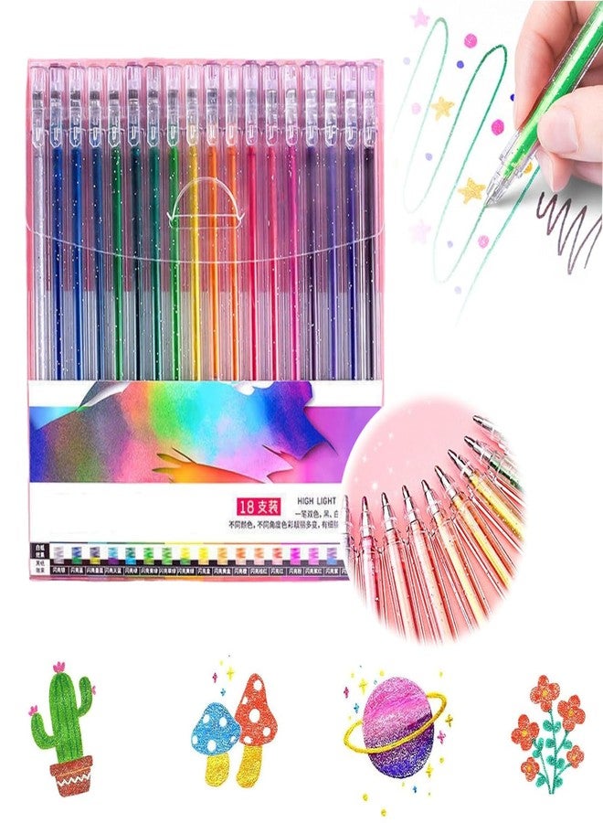 TIUSUTA Glitter Gel Pen Set 2026 - 18 Color Neon & Rainbow Gel Markers for Adult Coloring Books, Drawing, Scrapbooking, and Art Projects - Premium Quality, Smooth, Non-Smearing, Vibrant Colored Gel Pens - Image 1