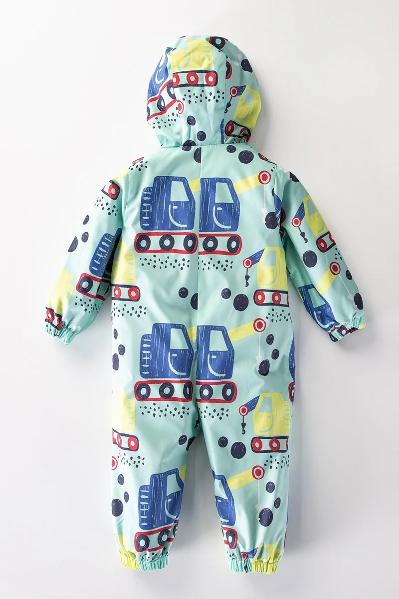 بوديوم جييم Podium Clothing Cute Cranes Cotton Lined Zippered Hooded Kids Raincoat Overalls Coat
