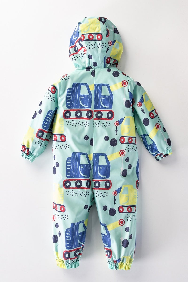 Podium Clothing Cute Cranes Cotton Lined Zippered Hooded Kids Raincoat Overalls Coat