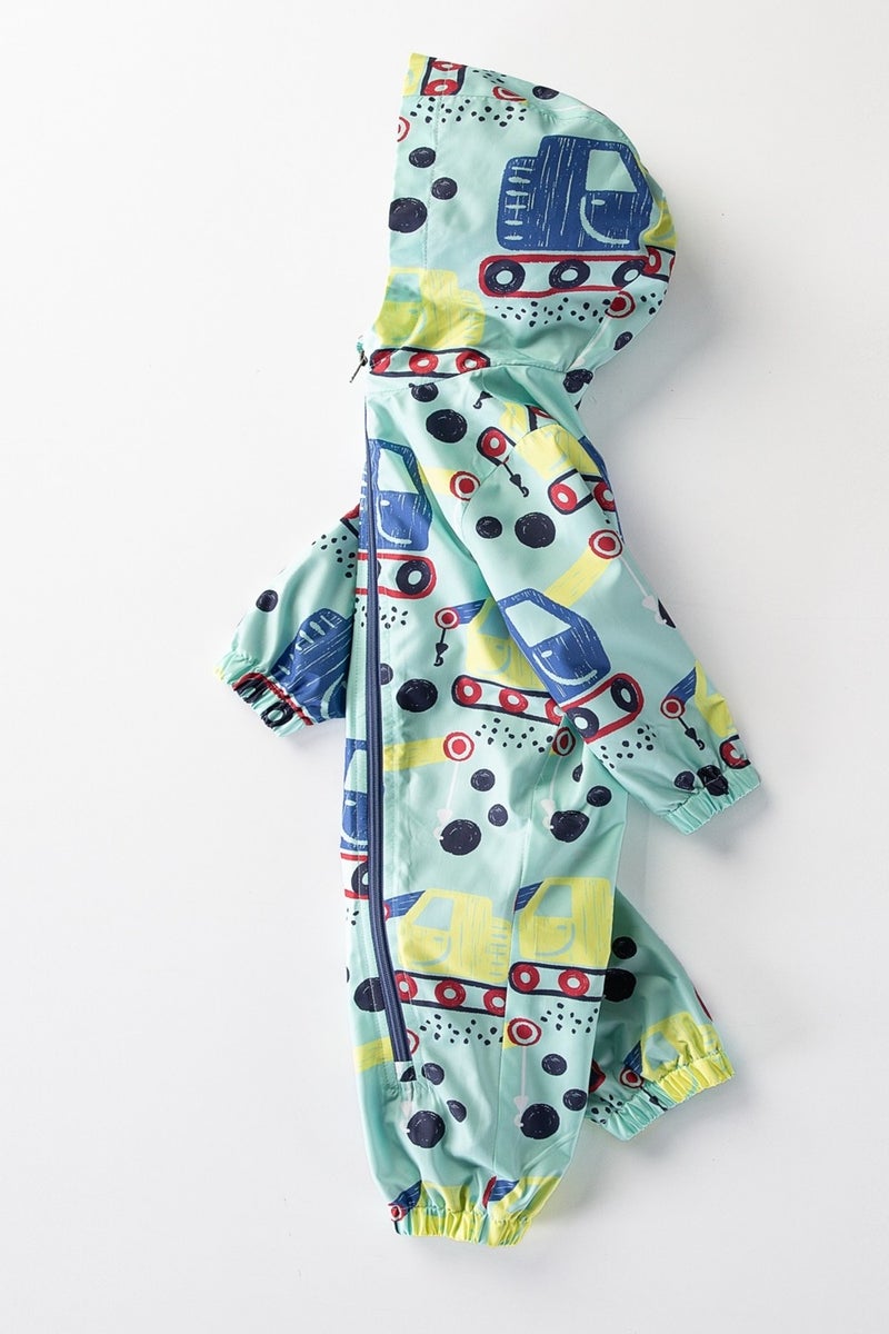 Podium Clothing Cute Cranes Cotton Lined Zippered Hooded Kids Raincoat Overalls Coat