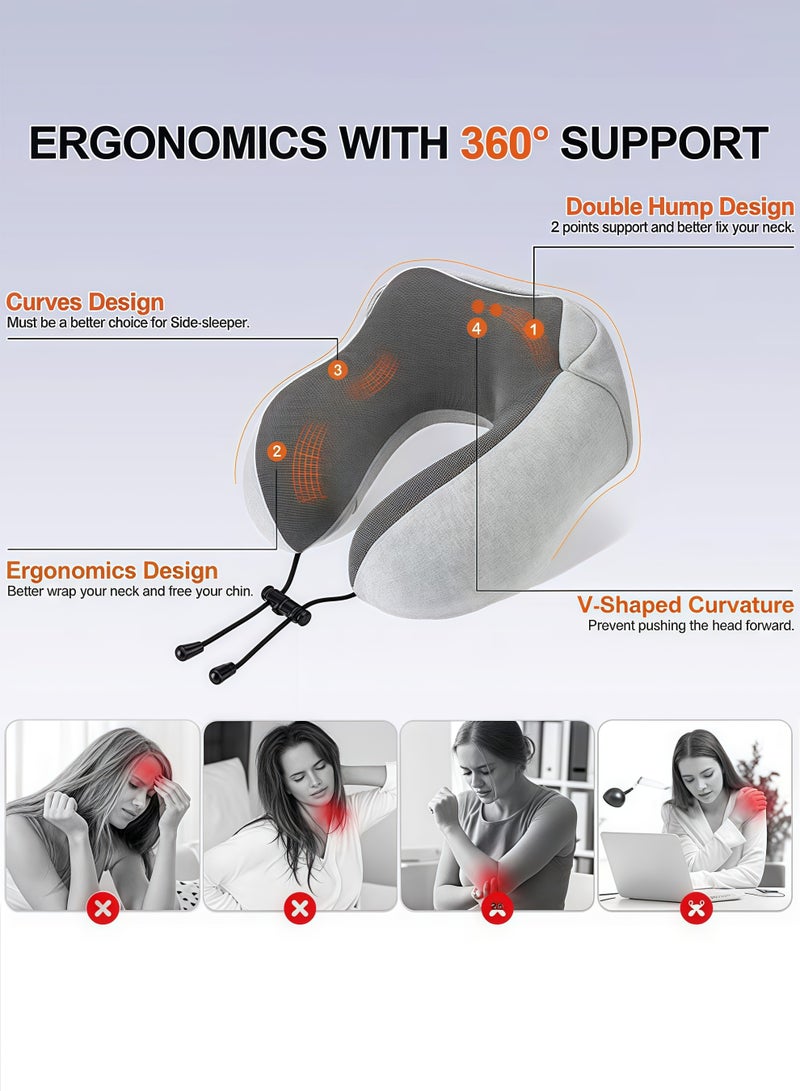 HQ-GAMING Travel Pillow 100% Memory Foam Pillow, Neck Pillow for Airplane, Neck & Head Support Pillow for Sleeping Rest & Car, Travel Pillows Kit with Storage Bag, Hidden Hoody (Grey) - Image 3