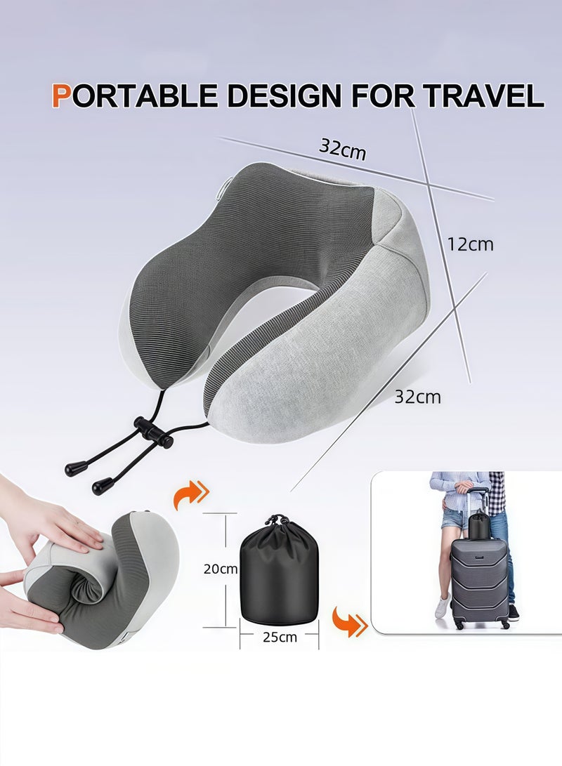 HQ-GAMING Travel Pillow 100% Memory Foam Pillow, Neck Pillow for Airplane, Neck & Head Support Pillow for Sleeping Rest & Car, Travel Pillows Kit with Storage Bag, Hidden Hoody (Grey) - Image 2