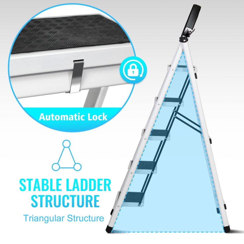 سكاي تاتش SKY-TOUCH القابلة للطي سلم 6 خطوات، المنزل سلم خطوة طي مقعد مع دواسة واسعة مضادة للانزلاق، الكبار طي سلم الصلب القوي للمنزل، المطبخ، الحديقة، المكتب - Image 4