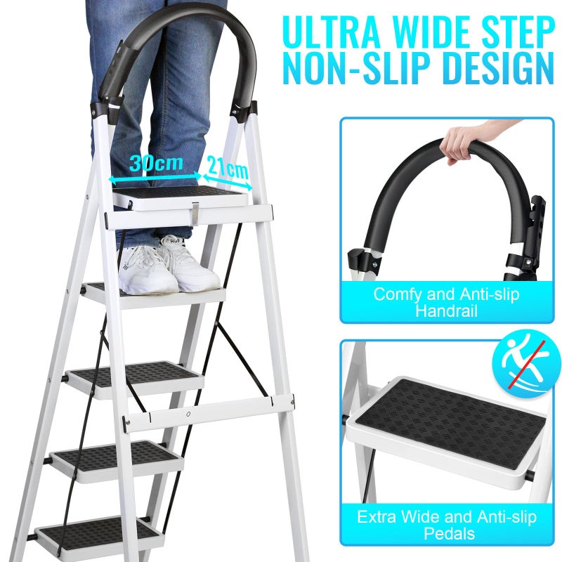 سكاي تاتش SKY-TOUCH القابلة للطي سلم 6 خطوات، المنزل سلم خطوة طي مقعد مع دواسة واسعة مضادة للانزلاق، الكبار طي سلم الصلب القوي للمنزل، المطبخ، الحديقة، المكتب - Image 2