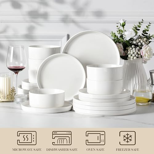 MALACASA 18 Pieces Porcelain Dinnerware Set, Modern White Dish Set for 6, Premium Serving Plates and Bowls Sets, Chip and Scratch Resistant Dishware Sets Kitchen Dishes Dining Ware Set, Series LEAH - Image 4