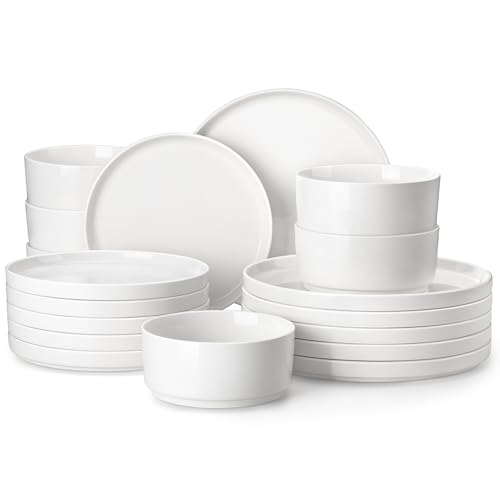 MALACASA 18 Pieces Porcelain Dinnerware Set, Modern White Dish Set for 6, Premium Serving Plates and Bowls Sets, Chip and Scratch Resistant Dishware Sets Kitchen Dishes Dining Ware Set, Series LEAH - Image 1