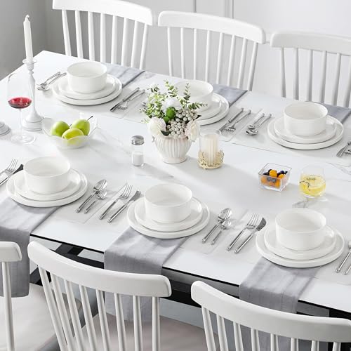MALACASA 18 Pieces Porcelain Dinnerware Set, Modern White Dish Set for 6, Premium Serving Plates and Bowls Sets, Chip and Scratch Resistant Dishware Sets Kitchen Dishes Dining Ware Set, Series LEAH - Image 5