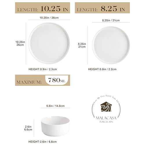 MALACASA 18 Pieces Porcelain Dinnerware Set, Modern White Dish Set for 6, Premium Serving Plates and Bowls Sets, Chip and Scratch Resistant Dishware Sets Kitchen Dishes Dining Ware Set, Series LEAH - Image 2