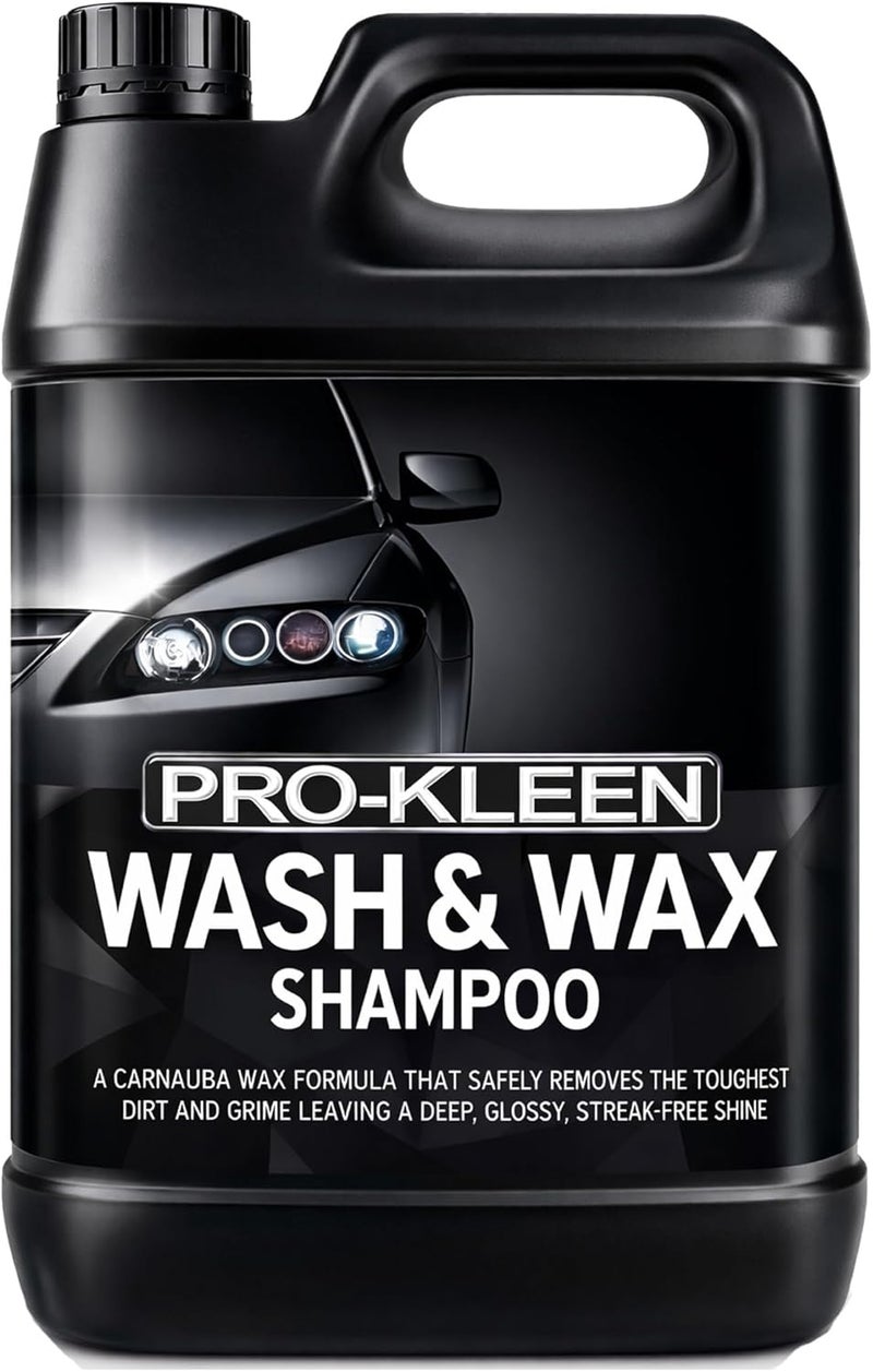 Pro-Kleen شامبو غسيل وتشميع برو-كلين 5 لتر مع شمع الكارنوبا - شامبو غسيل سيارات احترافي محايد للأس الهيدروجيني - مناسب لجميع الأسطح الخارجية للسيارة - للحصول على لمعان عميق ولامع وكأنه مشمع حديثًا - رائحة الكرز - Image 1