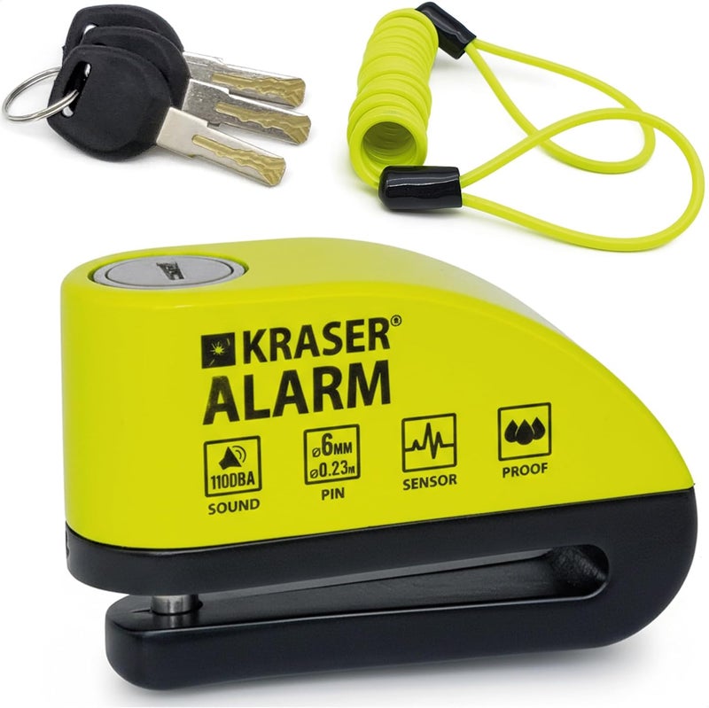 KRASER WA6Y Anti-Theft Disc Lock for Motorcycle with Alarm 110dB, Reinforced Waterproof, Security Lock, Cable Accessory Bag, Universal Wheel Brake Block for Motorcycle, Scooter, Bicycle, Electric - Image 1