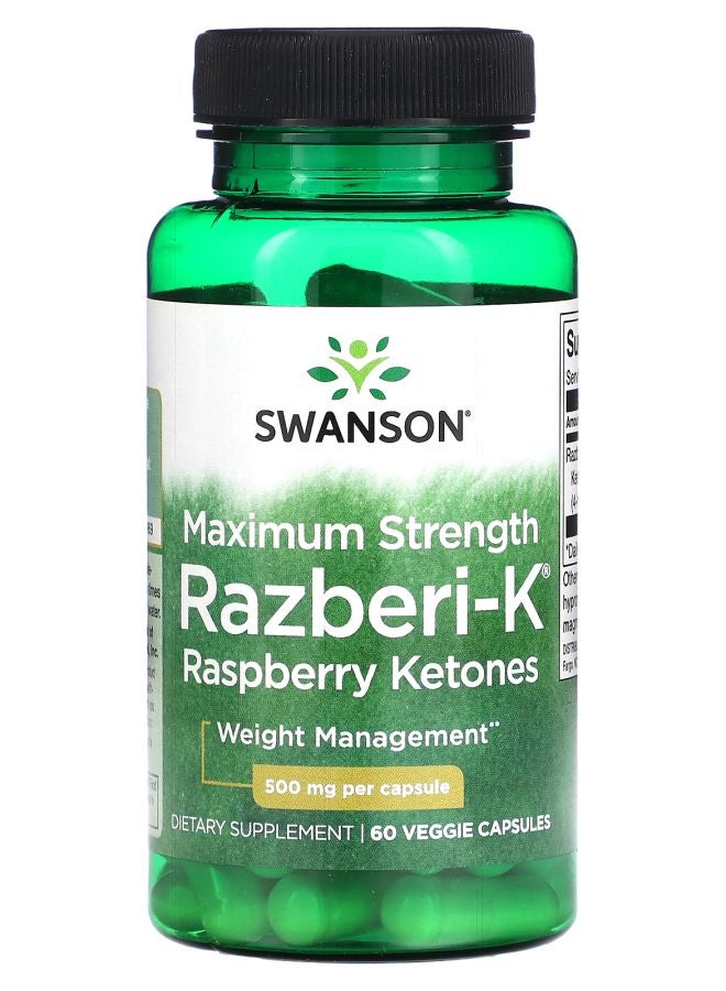 SWANSON RazberiK Raspberry Ketones Maximum Strength 500 mg 60 Veggie Capsules