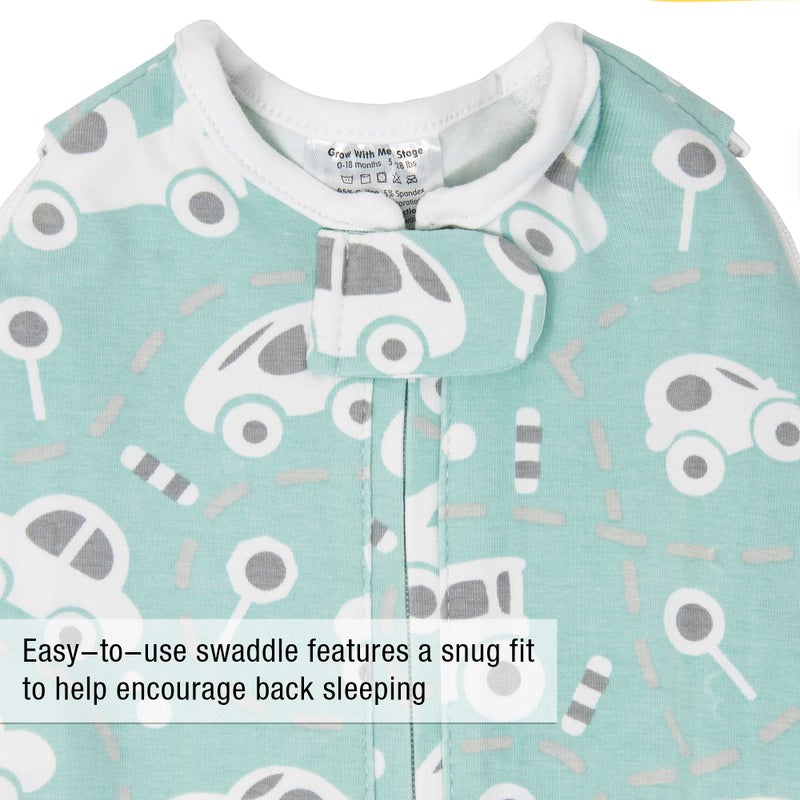 Woombie Grow with Me Baby Swaddle , Convertible Swaddle Fits 0-9 Months, Expands to Wearable Blanket for up to 18 Months, Buzzy Cars - Image 4