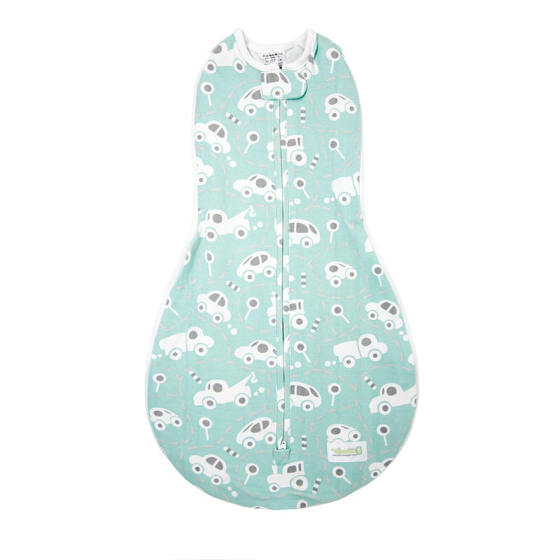 Woombie Grow with Me Baby Swaddle , Convertible Swaddle Fits 0-9 Months, Expands to Wearable Blanket for up to 18 Months, Buzzy Cars - Image 1