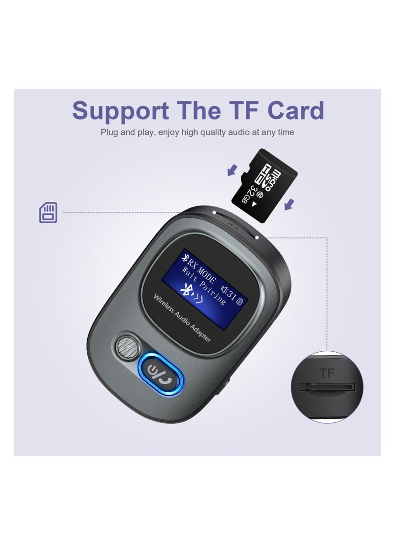 Excefore - Bluetooth 5.3 Transmitter and Receiver, Bluetooth Adapter Audio with LED Display, Hand-Free Call 3.5mm Bluetooth Aux Adapter, Support TF Card, Volume Control, Navigation, for PC, TV, Home Audio - Image 1