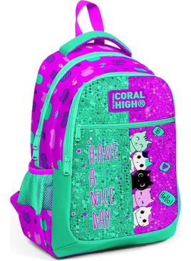 CORAL HIGH Kids Pink-Water Green Three Compartment School Bag 23490 