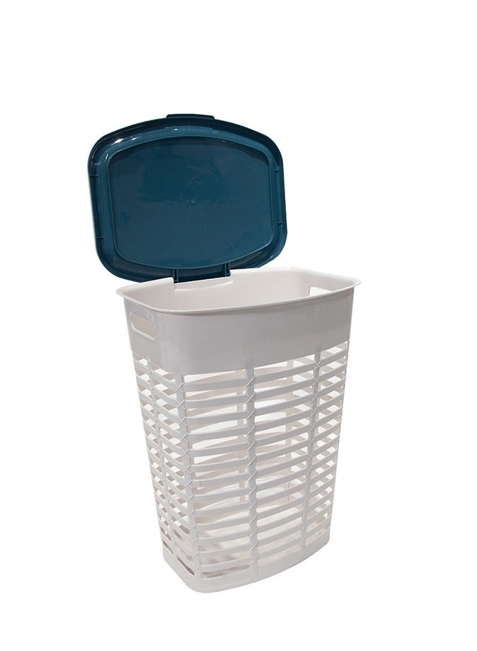 Marcolo Plastic Laundry Basket with Lid – 58cm Tall | White Ventilated Hamper for Clothes Storage  - Image 1