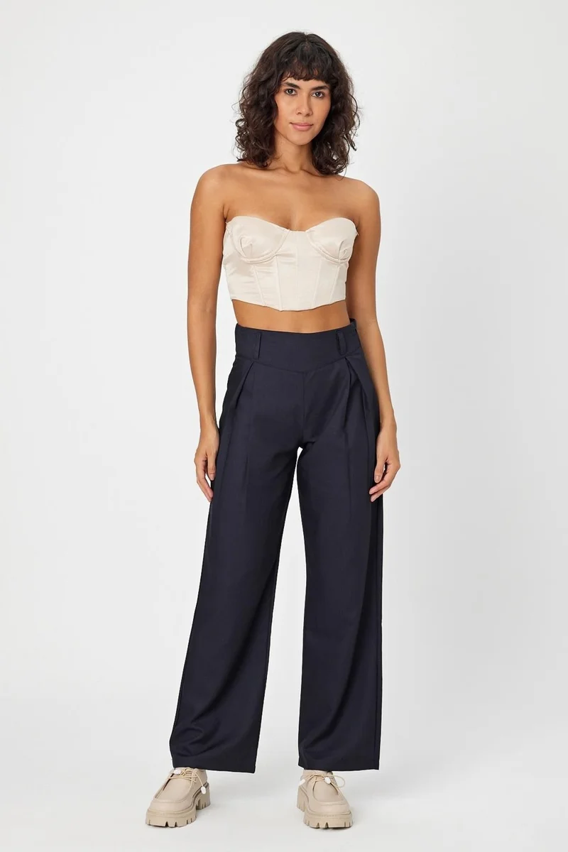 الكسندر جاردي High Waisted Zippered Palazzo Trousers with Corset (B24-372 00)