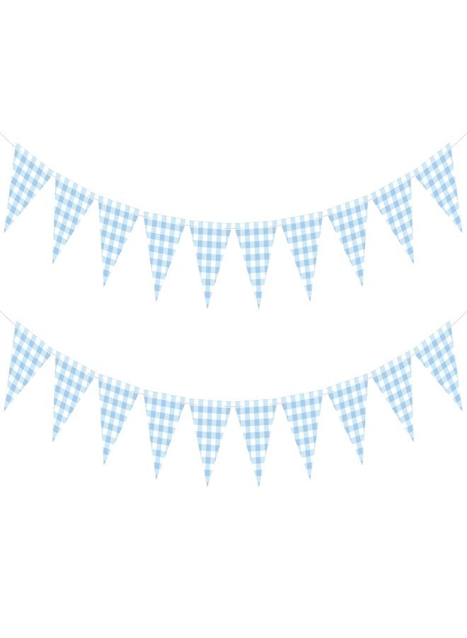 YooNotee 2 Pcs Gingham Banner Checkered Banner Triangle Bunting Decoration Double Sided Gingham Pennant Flags for Picnic Wedding Christmas Outdoor Birthday Party BBQ Decorations (Blue and White) - Image 1