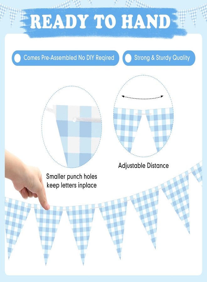 YooNotee 2 Pcs Gingham Banner Checkered Banner Triangle Bunting Decoration Double Sided Gingham Pennant Flags for Picnic Wedding Christmas Outdoor Birthday Party BBQ Decorations (Blue and White) - Image 4