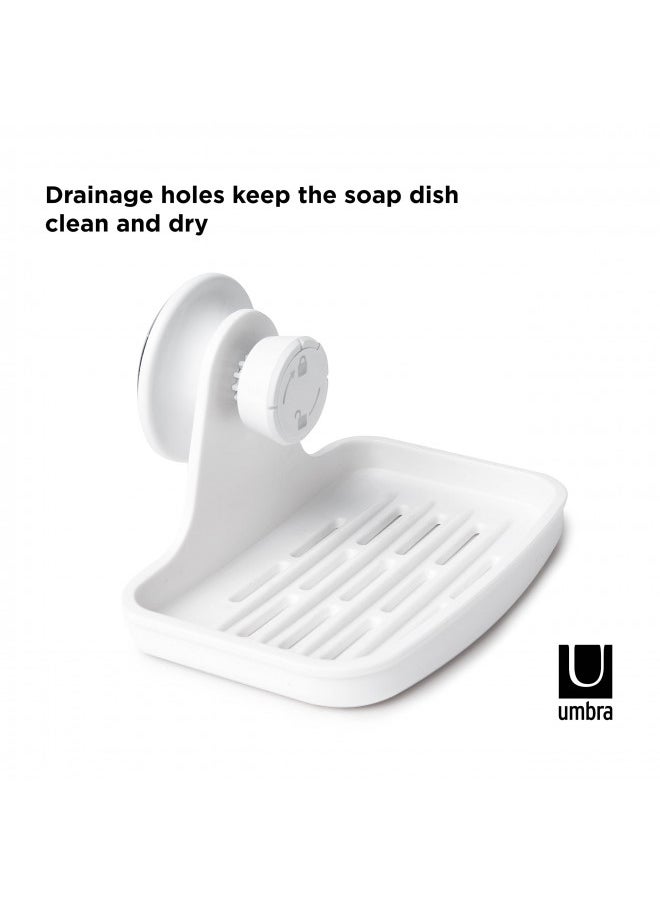 Umbra Flex Soap Dish with Patented Gel-Lock Technology Suction Cup, White