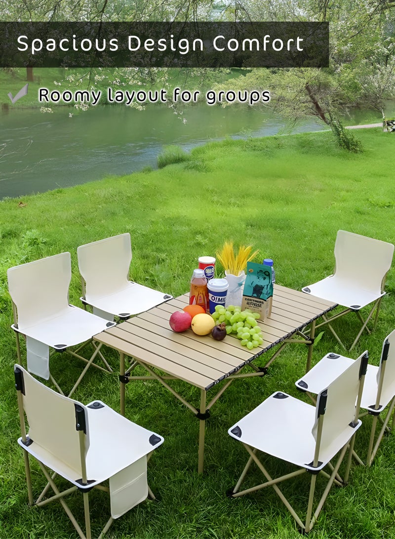 دي بلو طقم طاولة تخييم قابلة للطي مع أربعة كراسي - ٩٥×٥٥×٥٠ سم | طاولة ألومنيوم قابلة للطي | سعة كرسي ١٢٠ كجم | أثاث خارجي مقاوم للماء، محمول، وخفيف الوزن، مناسب للسفر، والحديقة، والفناء، والشاطئ، والشواء، والتخييم - Image 3
